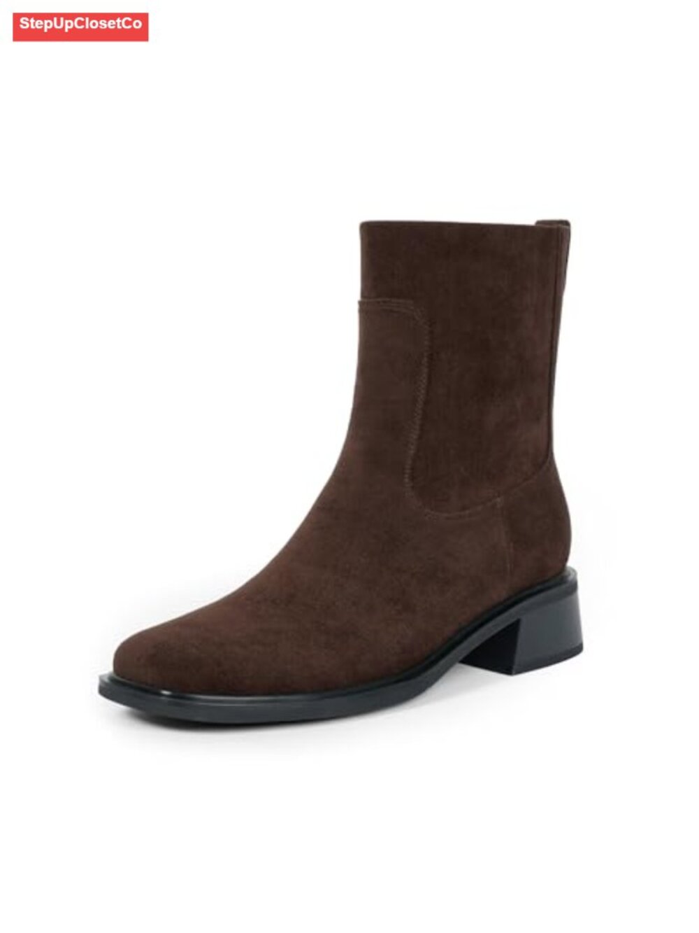 Women's Square Toe Ankle Boots Low Block Heel Faux Suede Comfort Booties